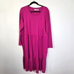 LOGO by Lori Goldstein Cotton Modal Tiered Dress Women's L Pink Cottagecore Boho